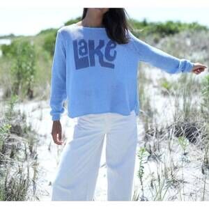 NEW WOODEN SHIPS jump in a lake crew sweater in beach sky/ denim heather